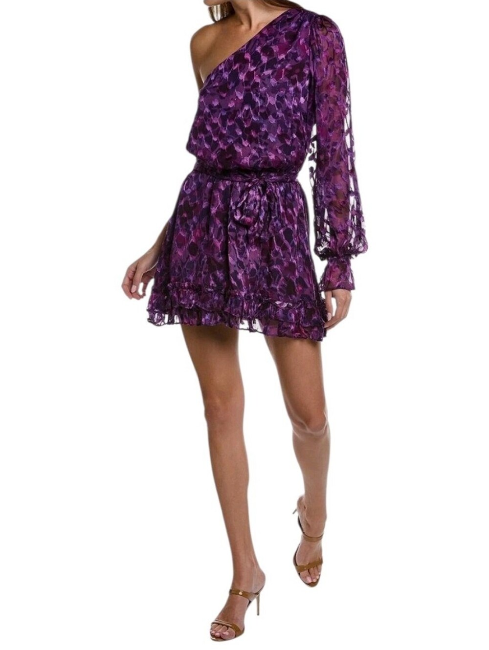 Ramy Brook Women's Purple Silk One-Shoulder Self-Tie Michelle Dress 4 Party